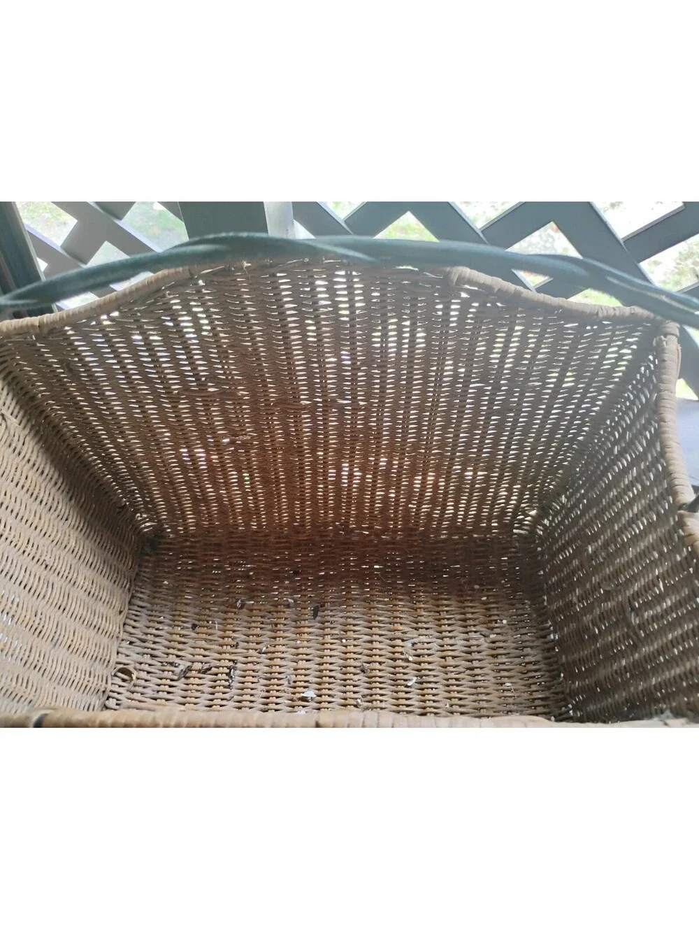 Vintage Wicker Basket with Metal Leaf Detail